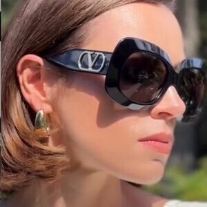 New! Valentino VLS 180A, Chic Black Oversized Sunglasses, Authentic